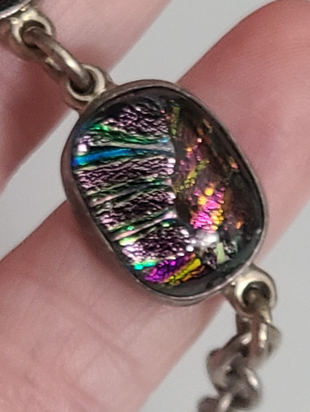 Vintage 950 Dichroic Glass Michael Campion Bracelet 35.5g Toggle Estate Jewelry - Picture 12 of 12